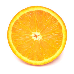 Orange fruit half closeup isolated on white background