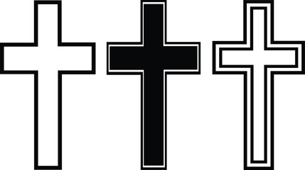 Simple cross icon, Christian cross symbol, outline shape, Religion vector illustration on white background