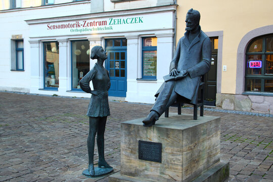 Naumburg, Germany - October 16, 2024: Monument to Friedrich Nietzsche, a German classical scholar, philosopher, critic of culture, and one of the most influential of all modern thinkers.