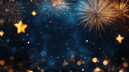 Fototapeta premium A festive background featuring colorful fireworks and shimmering stars, creating a celebratory atmosphere suitable for events or parties.