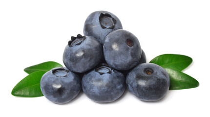 Blueberry macro with leaves isolated on white background