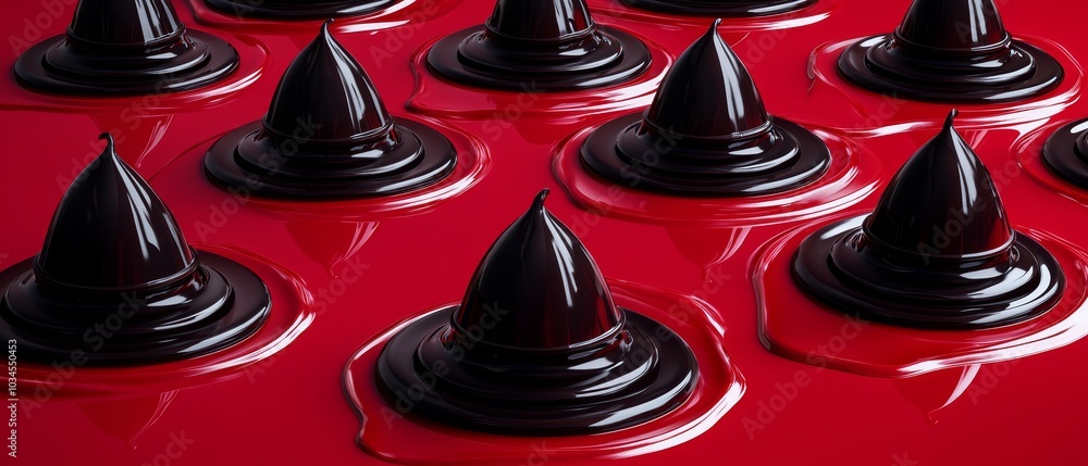 Aufkleber exploring the intriguing visuals of glossy black and red paint drops a captivating study of color an