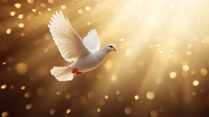 Fototapeta premium Divine Messenger: A Dove of Peace Bathed in Golden Radiance-A Beacon of Hope