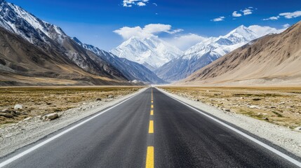 Fototapeta premium Scenic Highway with Majestic Mountain Backdrop