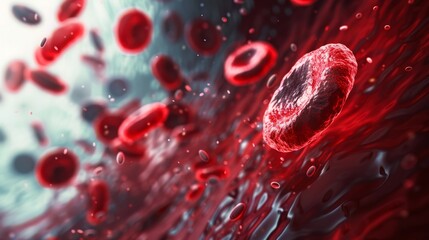 Red blood cells moving through a blood vessel, a microscopic view of our circulatory system.