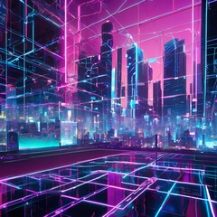 Futuristic Neon Cityscape with Abstract Architecture