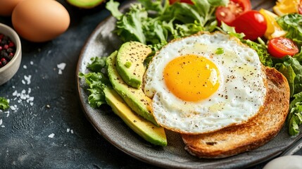 Healthy Breakfast with Egg and Avocado on Toast