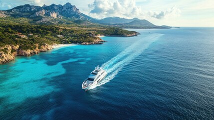 Naklejka premium Scenic Yacht Sailing in Tropical Waters