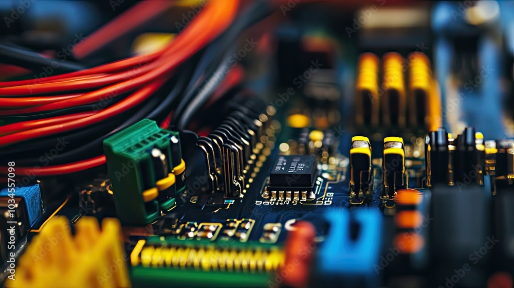 Poster close-up view of colorful circuit board components