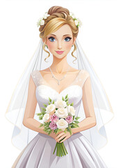 Naklejka premium A bride is holding a bouquet of flowers in her hand