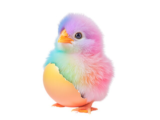 Colorful chick emerging from an eggshell, Transparent background.
