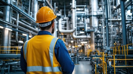 Fototapeta premium Worker in Safety Gear in Industrial Facility