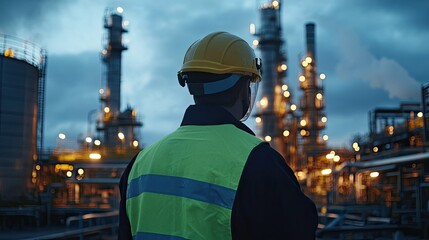 Worker Overseeing Industrial Process at Oil Refinery
