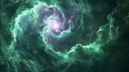 purple sun light in vortex of clouds with green light effect 
