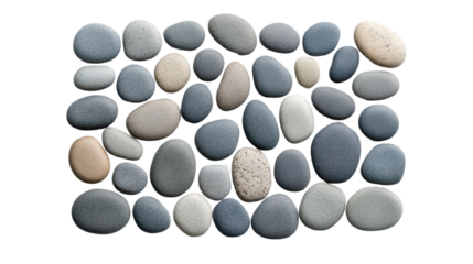 Assorted smooth pebbles on a transparent background