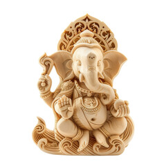 Carved wooden statue of Lord Ganesha, transparent background