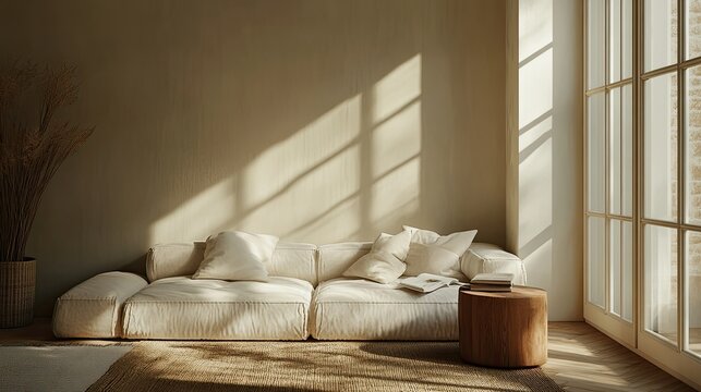 Cozy Living Room with Soft Light and Natural Decor