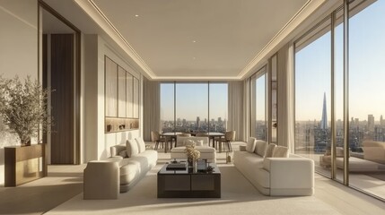 Fototapeta premium Modern Elegance in High-Rise Living Room Design