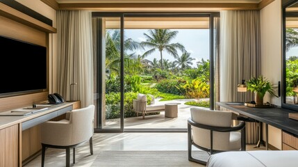 Modern Hotel Room with Garden View