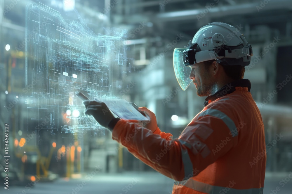 Aufkleber industrial engineer using augmented reality in modern factory setting