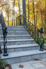 Elegant outdoor concrete Stone Steps with Decorative Railing create a striking entrance to property