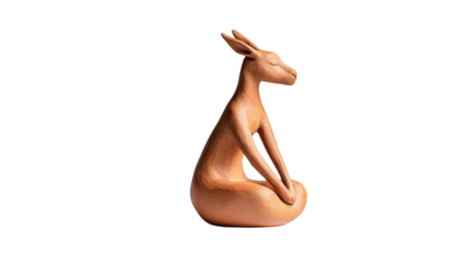 Stylized clay rabbit sculpture, transparent background
