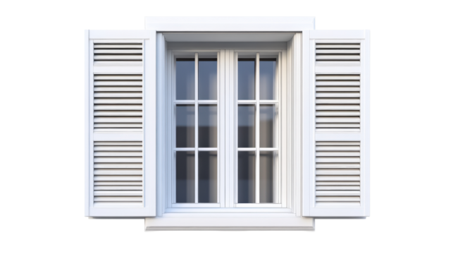 White wooden window with shutters, isolated background. transparent background - Powered by Adobe