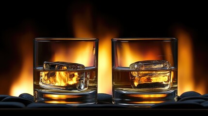 Warm Glow of Whiskey Glasses by Firelight