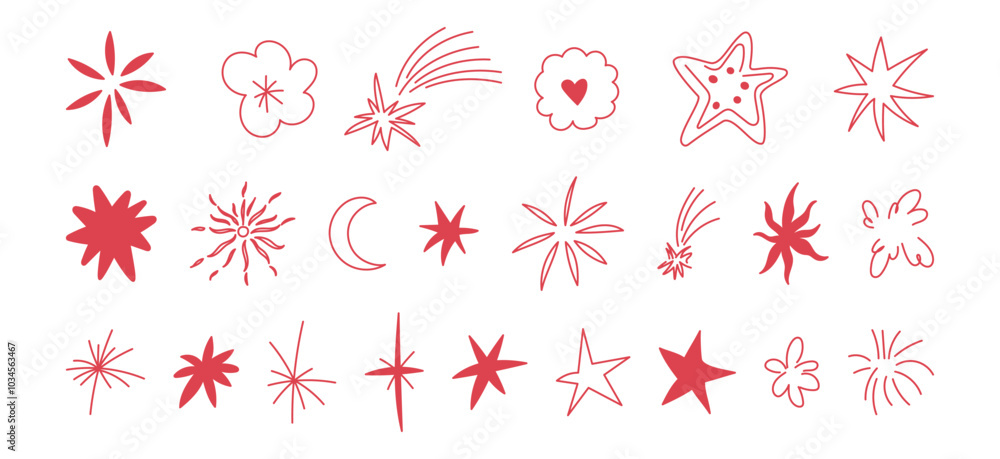 Wall mural vector set of stickers, scribbles and doodles in simple linear hand drawn style with copy space, min