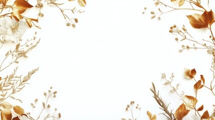 Luxurious Botanical Gold Border Design for Elegant Branding and Social Media Purposes on White Background with Copy Space
