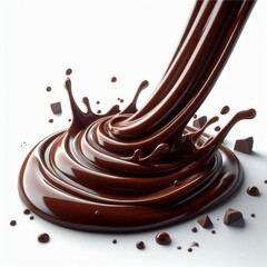Sweet chocolate syrup flowing down, creating a glossy trail on white