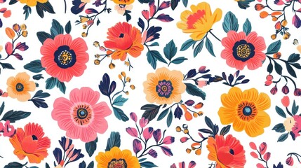This vibrant floral pattern captures the essence of Day of the Dead with its minimalistic design featuring colorful blooms on a clean white background perfect for adding personalized messages