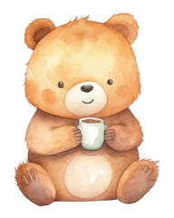 Fototapeta premium PNG Drinking coffee cartoon cute bear.