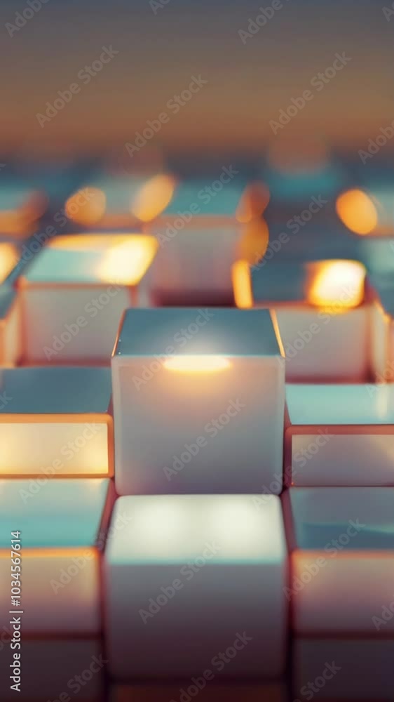 Poster mesmerizing view of glowing multicolored cubes reflecting sunlight, creating an abstract perspective