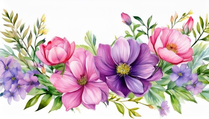 Obraz premium Card flowers on an isolated white background. Watercolor painting, greeting card, wedding invitation