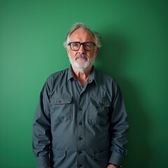 Fototapeta premium Senior man with glasses, dressed in a gray casual shirt.