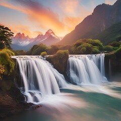 Stunning Waterfall Landscape with Majestic Mountains