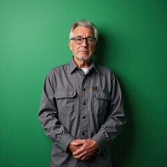 Fototapeta premium Gentleman with a mature look, wearing glasses and a casual shirt.