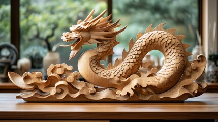 Bespoke Wooden Dragon Art Piece as Part of an Office Interior Design