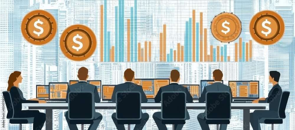 Poster colorful project management a flat design image showcasing team collaboration and data analysis in b