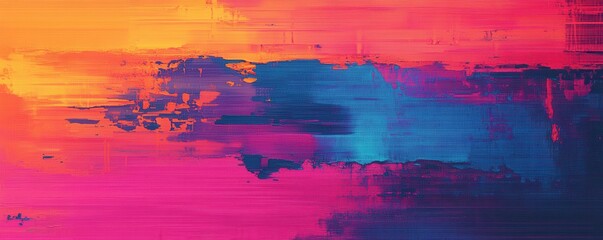 Colorful Abstract Painting with Pink, Orange, and Blue Brush Strokes