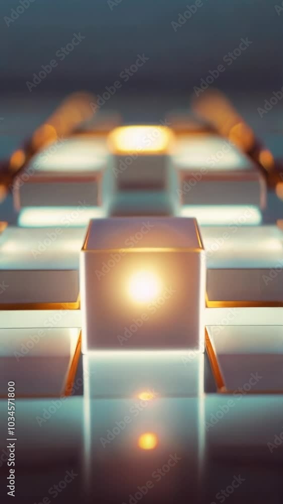 Poster mesmerizing view of glowing multicolored cubes reflecting sunlight, creating an abstract perspective