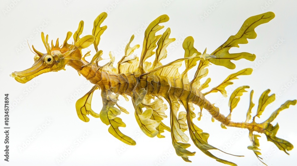 Poster leafy seadragon swims gracefully displaying its ornate leaf like appendages and distinctive body str