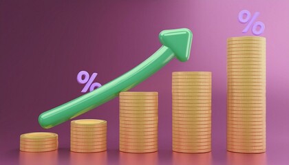 3d arrow of money rising trend Interest percentage increase, deposit. Excellent investing business graph on background.	
