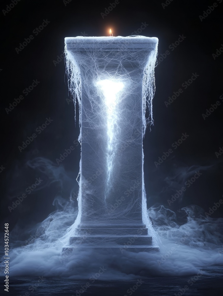 Poster a mysterious pillar of light surrounded by ethereal mist symbolizing the intersection of reality and