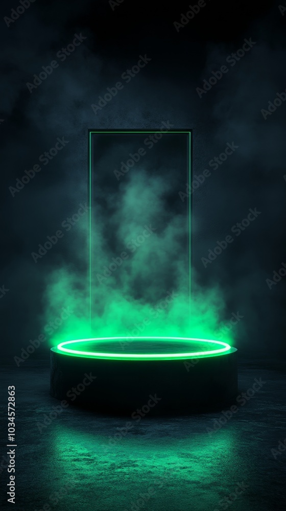 Poster illuminated portal surrounded by ethereal mist a visual journey into the unknown with a glowing gree