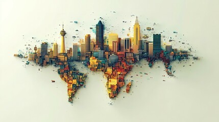 Fototapeta premium A Cityscape World Map Composed of Skyscrapers