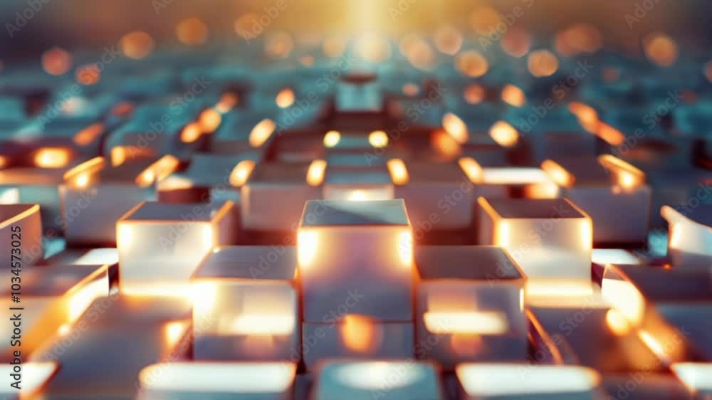 Poster mesmerizing view of glowing multicolored cubes reflecting sunlight, creating an abstract perspective