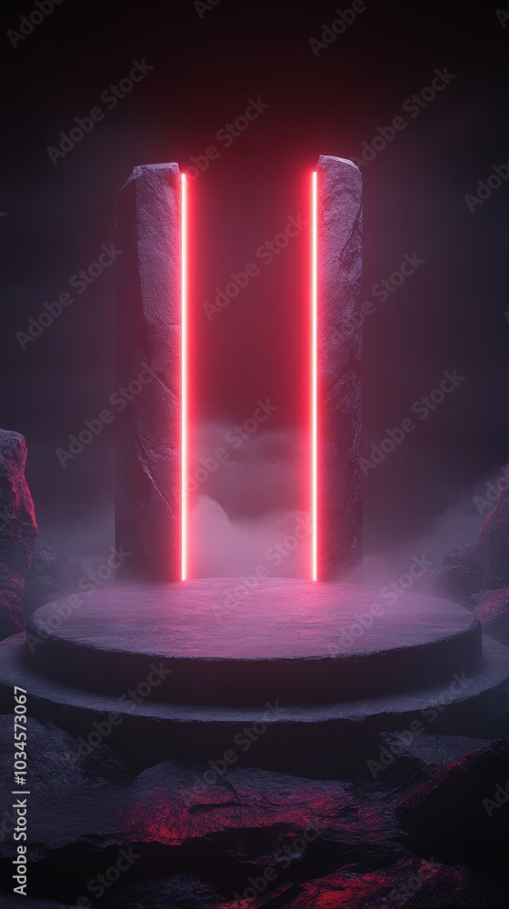 Poster mysterious portal of light an enigmatic gateway surrounded by fog and stone invoking intrigue and wo
