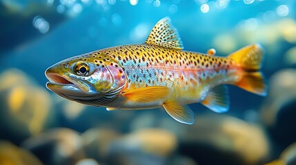 Fototapeta premium A Close-Up of a Rainbow Trout Swimming in Clear Water